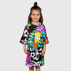 Платье клеш для девочки Барт Симпсон - центр-форвард на фоне граффити, цвет: 3D-принт — фото 2