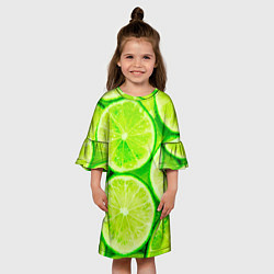 Платье клеш для девочки Лайм - цитрусовая свежесть, цвет: 3D-принт — фото 2