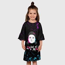 Платье клеш для девочки Squid game - кукла neon, цвет: 3D-принт — фото 2