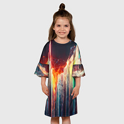 Платье клеш для девочки Яркие светящиеся осколки, цвет: 3D-принт — фото 2