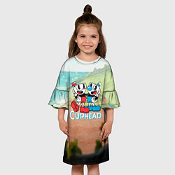 Платье клеш для девочки Cuphead природа, цвет: 3D-принт — фото 2