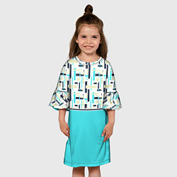 Платье клеш для девочки Голубой неоновый геометрический узор, цвет: 3D-принт — фото 2