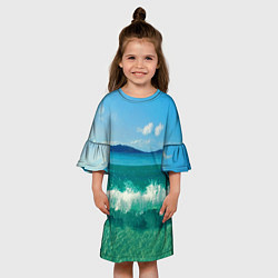 Платье клеш для девочки Волна набегает на берег, цвет: 3D-принт — фото 2