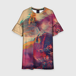 Платье клеш для девочки Множество красок - Розовый, красный, жёлтый, цвет: 3D-принт