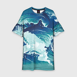Платье клеш для девочки Несущиеся морские волны, цвет: 3D-принт