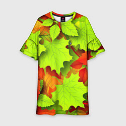 Платье клеш для девочки Зелёные осенние листья, цвет: 3D-принт