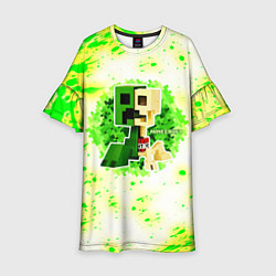 Платье клеш для девочки Minecraft creeper green, цвет: 3D-принт