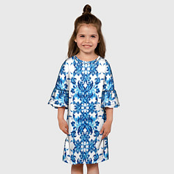 Платье клеш для девочки Гжель полосы, цвет: 3D-принт — фото 2