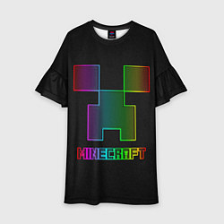 Платье клеш для девочки Minecraft logo neon, цвет: 3D-принт