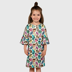 Платье клеш для девочки Губы разноцветные поп арт, цвет: 3D-принт — фото 2