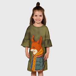 Платье клеш для девочки Хитрый лис в куртке, цвет: 3D-принт — фото 2