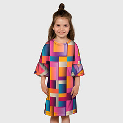 Платье клеш для девочки Квадрат и прямоугольники, цвет: 3D-принт — фото 2