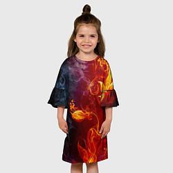 Платье клеш для девочки Огненный цветок с дымом, цвет: 3D-принт — фото 2