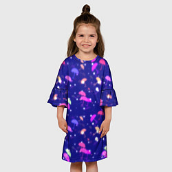 Платье клеш для девочки Неоновые зонтики на фиолетовом фоне, цвет: 3D-принт — фото 2