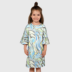 Платье клеш для девочки Акварельные полосы синие черные желтые, цвет: 3D-принт — фото 2
