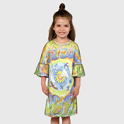 Платье клеш для девочки Жизнь суслика рисунок карандашами, цвет: 3D-принт — фото 2