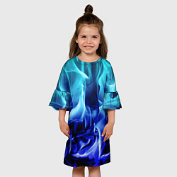 Платье клеш для девочки Огненный неоновый градиент, цвет: 3D-принт — фото 2