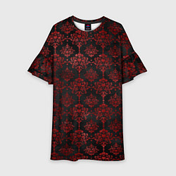 Платье клеш для девочки Красные классические узоры на черном фоне, цвет: 3D-принт