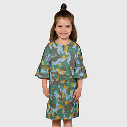 Платье клеш для девочки Цифровой камуфляж - зелено-голубой, цвет: 3D-принт — фото 2
