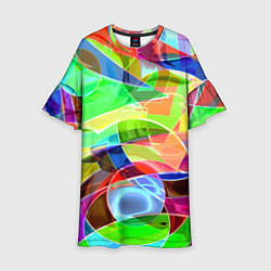 Платье клеш для девочки Цветная геометрическая композиция - лето, цвет: 3D-принт