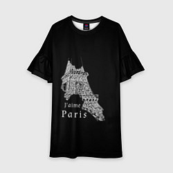 Детское платье Эйфелева башня и надпись Я люблю Париж на черном ф
