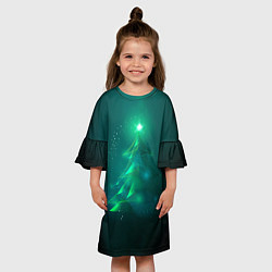 Платье клеш для девочки Новогодняя неоновая кибер-елочка, цвет: 3D-принт — фото 2
