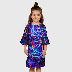 Платье клеш для девочки Красно-синие неоновые линии, цвет: 3D-принт — фото 2