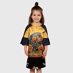 Платье клеш для девочки Хэллоуин - тыква, цвет: 3D-принт — фото 2