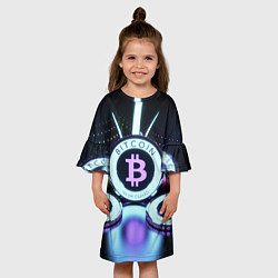 Платье клеш для девочки Неоновый светящийся биткоин, цвет: 3D-принт — фото 2