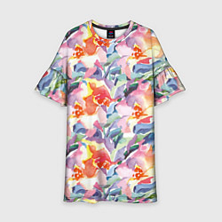 Платье клеш для девочки Нежные акварельные лепестки абстракция, цвет: 3D-принт