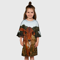 Платье клеш для девочки Коровка на поле, цвет: 3D-принт — фото 2