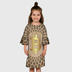 Платье клеш для девочки Золотой биткоин, цвет: 3D-принт — фото 2