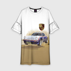 Платье клеш для девочки Porsche - гонки в пустыне, цвет: 3D-принт
