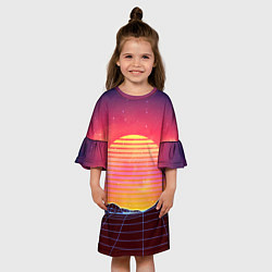 Платье клеш для девочки Абстрактные 3D неоновые горы на закате, цвет: 3D-принт — фото 2