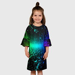 Платье клеш для девочки Неоновая абстракция, цвет: 3D-принт — фото 2