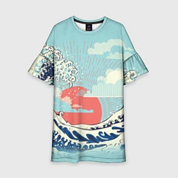 Платье клеш для девочки Морской пейзаж с большими волнами на закате, цвет: 3D-принт