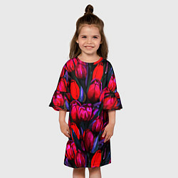 Платье клеш для девочки Тюльпаны - поле красных цветов, цвет: 3D-принт — фото 2