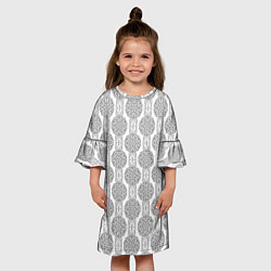 Платье клеш для девочки Бело -серый дамасский восточный узор, цвет: 3D-принт — фото 2