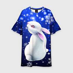 Платье клеш для девочки Белый кролик в снежинках, цвет: 3D-принт