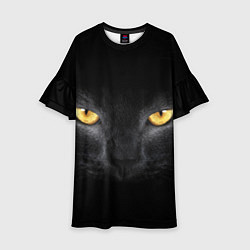 Платье клеш для девочки Чёрная кошка с оранжевыми глазами, цвет: 3D-принт