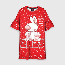 Платье клеш для девочки Happy new year, 2023 год кролика, цвет: 3D-принт