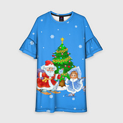 Платье клеш для девочки Дед Мороз, Снегурочка и елка, цвет: 3D-принт