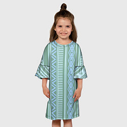 Платье клеш для девочки Зелёные и синие абстрактные узоры, цвет: 3D-принт — фото 2