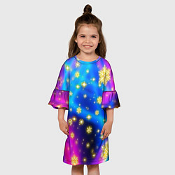 Платье клеш для девочки Снежинки и звезды - яркие цвета, цвет: 3D-принт — фото 2