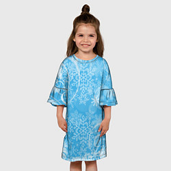 Платье клеш для девочки Морозный узор на голубом стекле, цвет: 3D-принт — фото 2