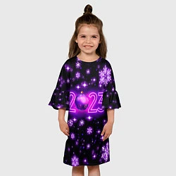 Платье клеш для девочки Новый 2023 год в неоне, цвет: 3D-принт — фото 2