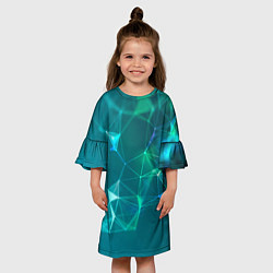 Платье клеш для девочки Геометрическая конструкция на бирюзовом фоне, цвет: 3D-принт — фото 2