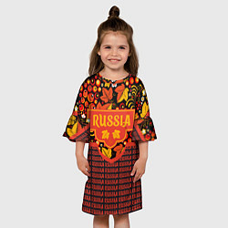 Платье клеш для девочки Хохломская роспись - символы России, цвет: 3D-принт — фото 2