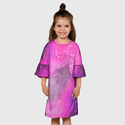 Платье клеш для девочки Розово-сиреневый дым, цвет: 3D-принт — фото 2