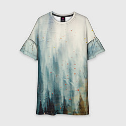 Платье клеш для девочки Абстрактные водянистые паттерны и краски, цвет: 3D-принт